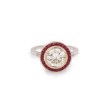 Bague Style Art Déco Diamants 1.50 Carats Rubis Or Gris 18 Carats (Certificat)