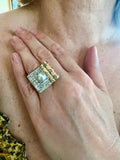 Bague Rétro Tank Perle Diamants Or Jaune 18 Carats