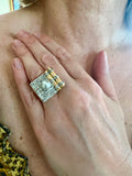 Pearl Diamonds 18 Carat Yellow Gold Retro Tank Ring