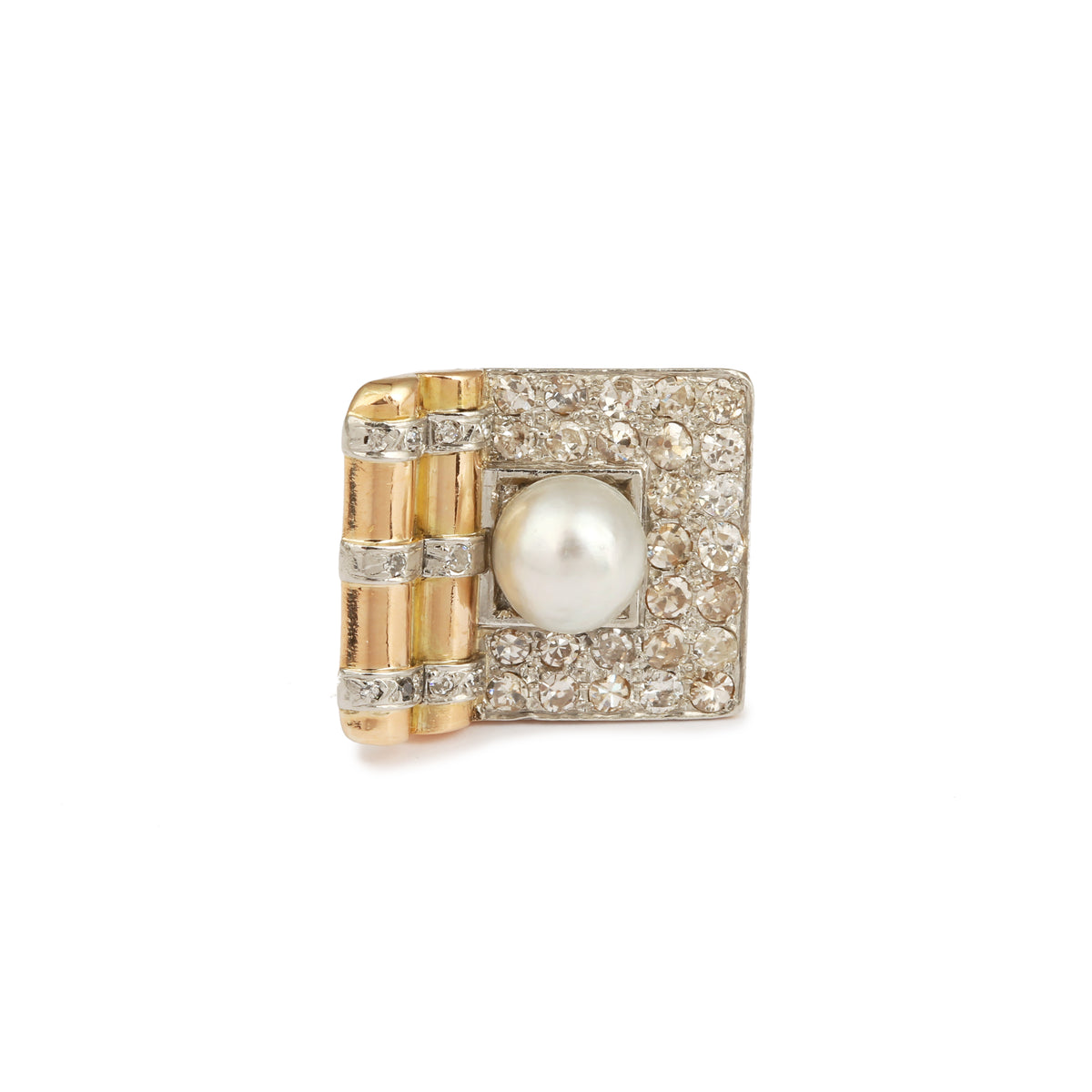 Pearl Diamonds 18 Carat Yellow Gold Retro Tank Ring