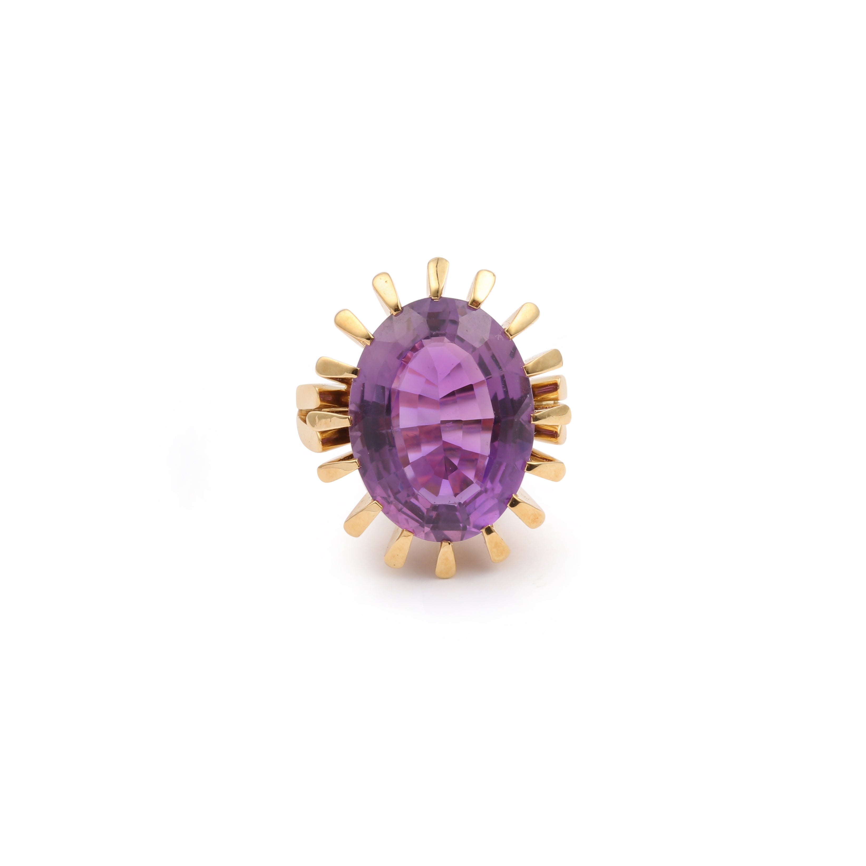 14 Carats Amethyst 18 Carats Yellow Gold Cocktail Ring