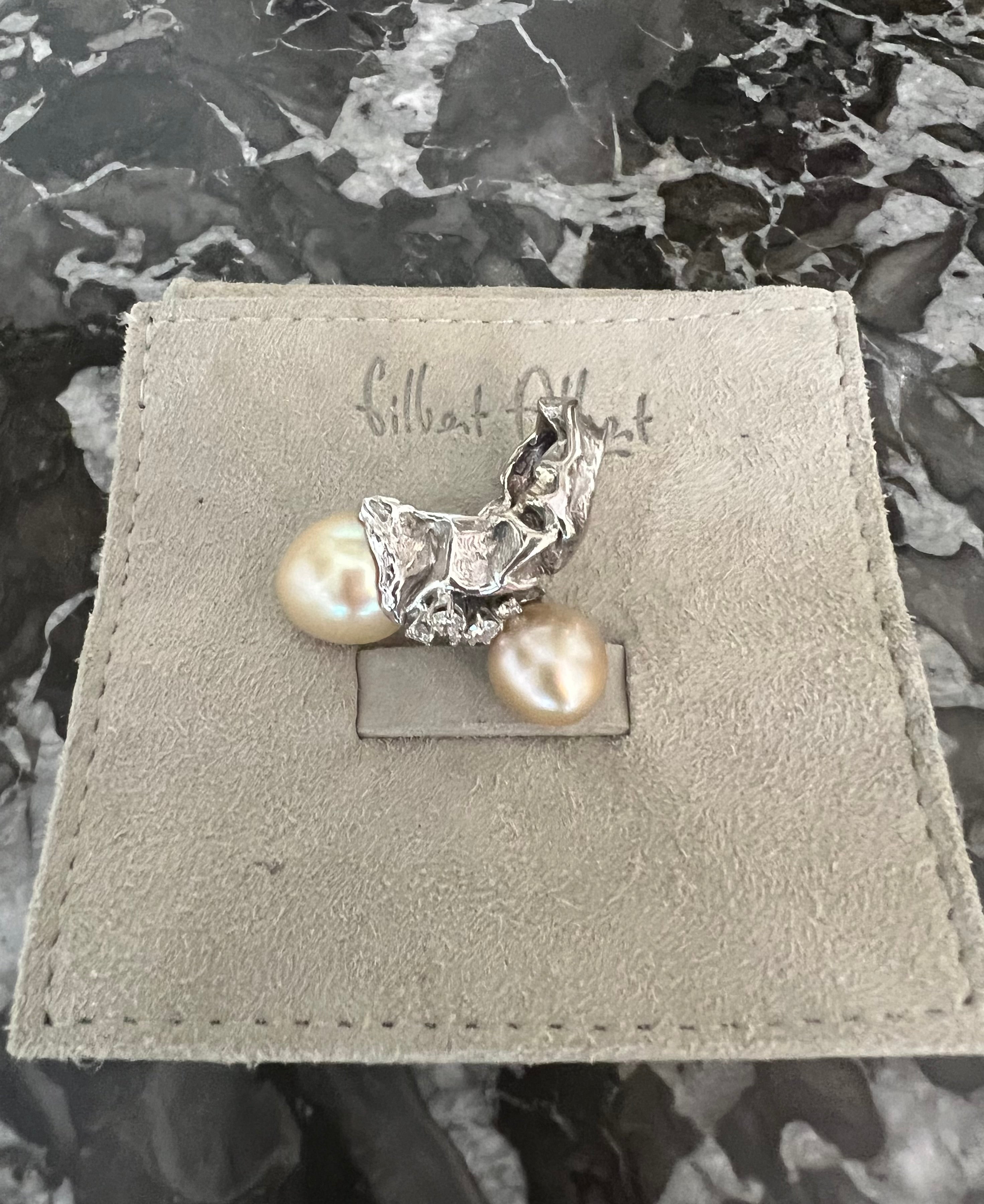 Gilbert Albert Gold Pearls Diamonds 18 Carat White Gold Cocktail Ring