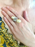 Gilbert Albert Gold Pearls Diamonds 18 Carat White Gold Cocktail Ring