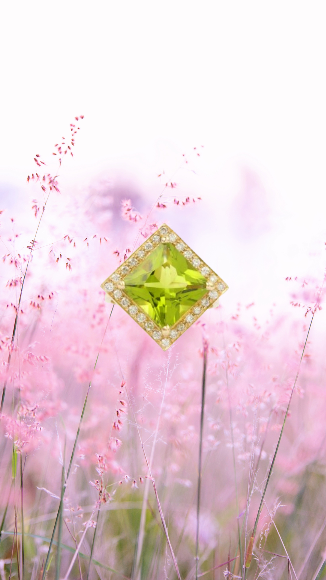 Bague Péridot 6.13 Carats Diamants 0.50 Carats Or Jaune 18 Carats
