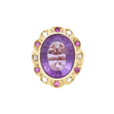 Bague Pompadour Améthyste Saphirs Roses Diamants Or Rose 14 Carats