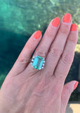 Bague Vintage Tourmaline Verte 9 carats Diamants Or Gris 18 Carats