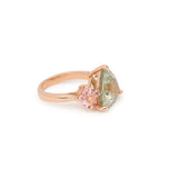 5 Carats Trillion Green Beryl Morganites 18 Carats Rose Gold Trilogy Cocktail Ring