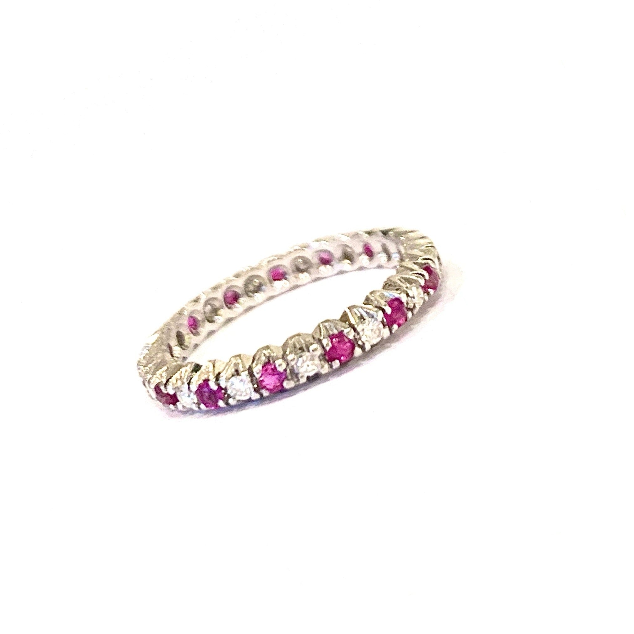Vintage Rubies Diamonds 18 Carats White Gold Wedding Band