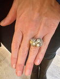 Retro 2 Carats Diamonds Platinum 18 Carats Yellow Gold Cocktail Ring