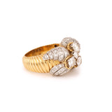 Retro 2 Carats Diamonds Platinum 18 Carats Yellow Gold Cocktail Ring