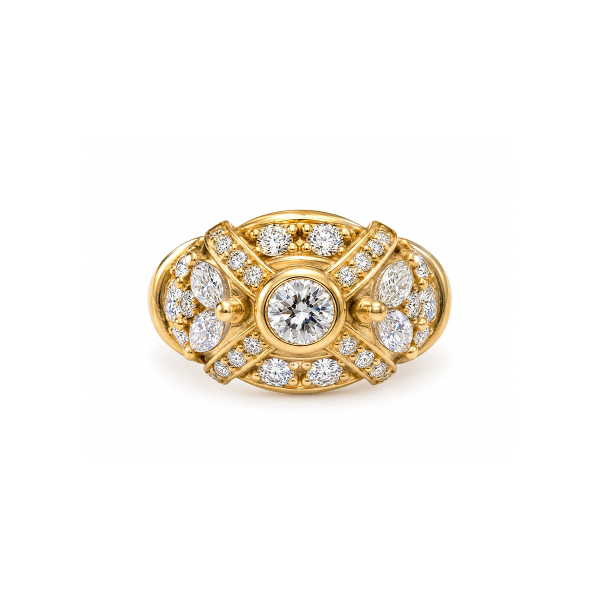 Bague Dôme Diamants 1.10 Carats Or Jaune 18 Carats