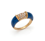 Lapis Lazuli Diamond 18 Carats Yellow Gold Band Ring 