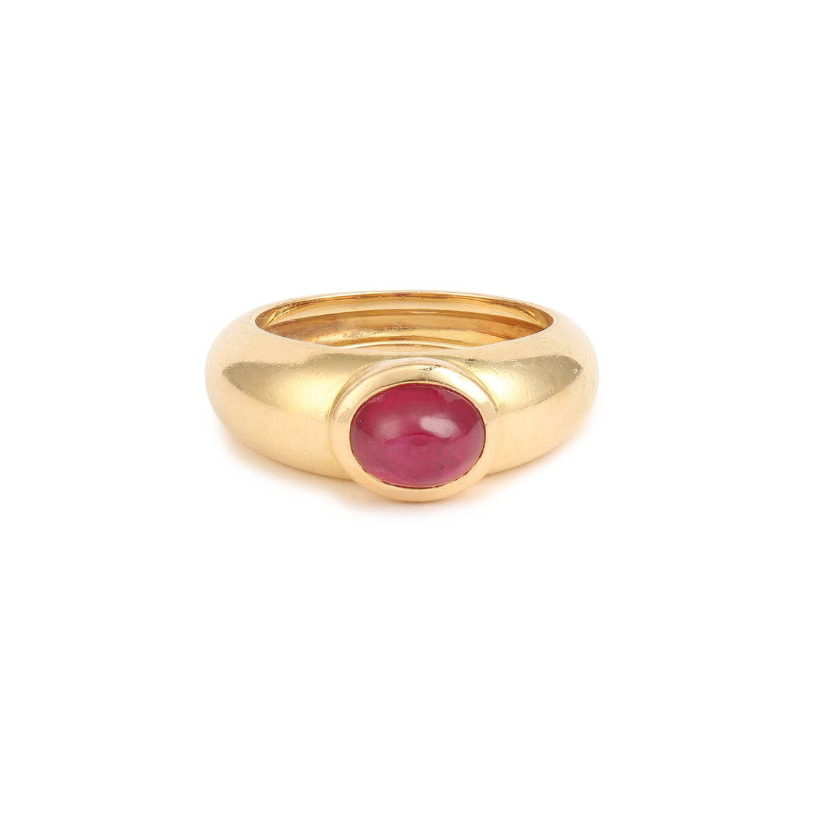 Bague Jonc Rubis Cabochon Or Jaune 18 Carats