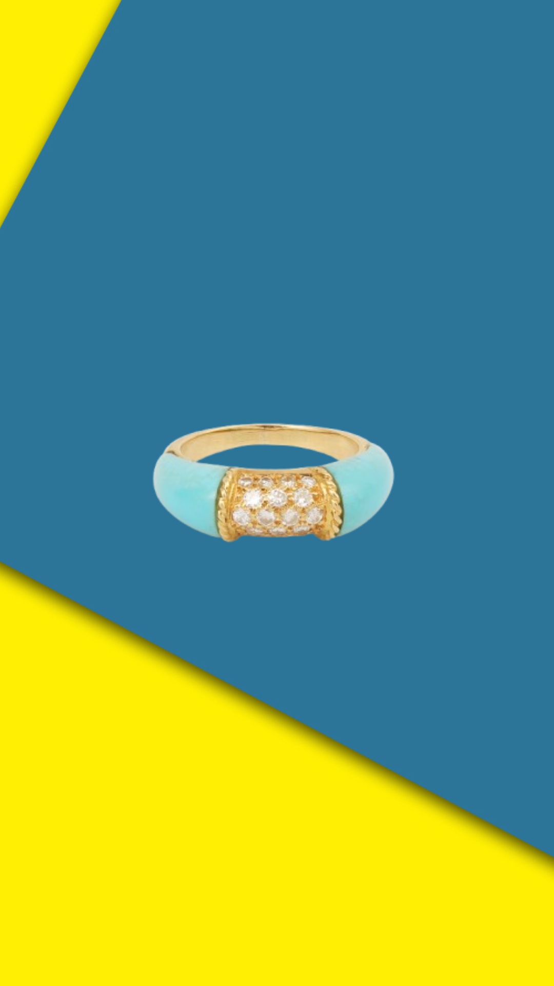Bague Jonc Turquoise Diamants Or Jaune 18 Carats