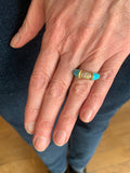 Bague Jonc Turquoise Diamants Or Jaune 18 Carats