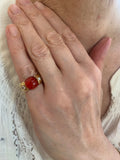 Fire Opal Cabochon Diamonds 18 Carat Yellow Gold Ring