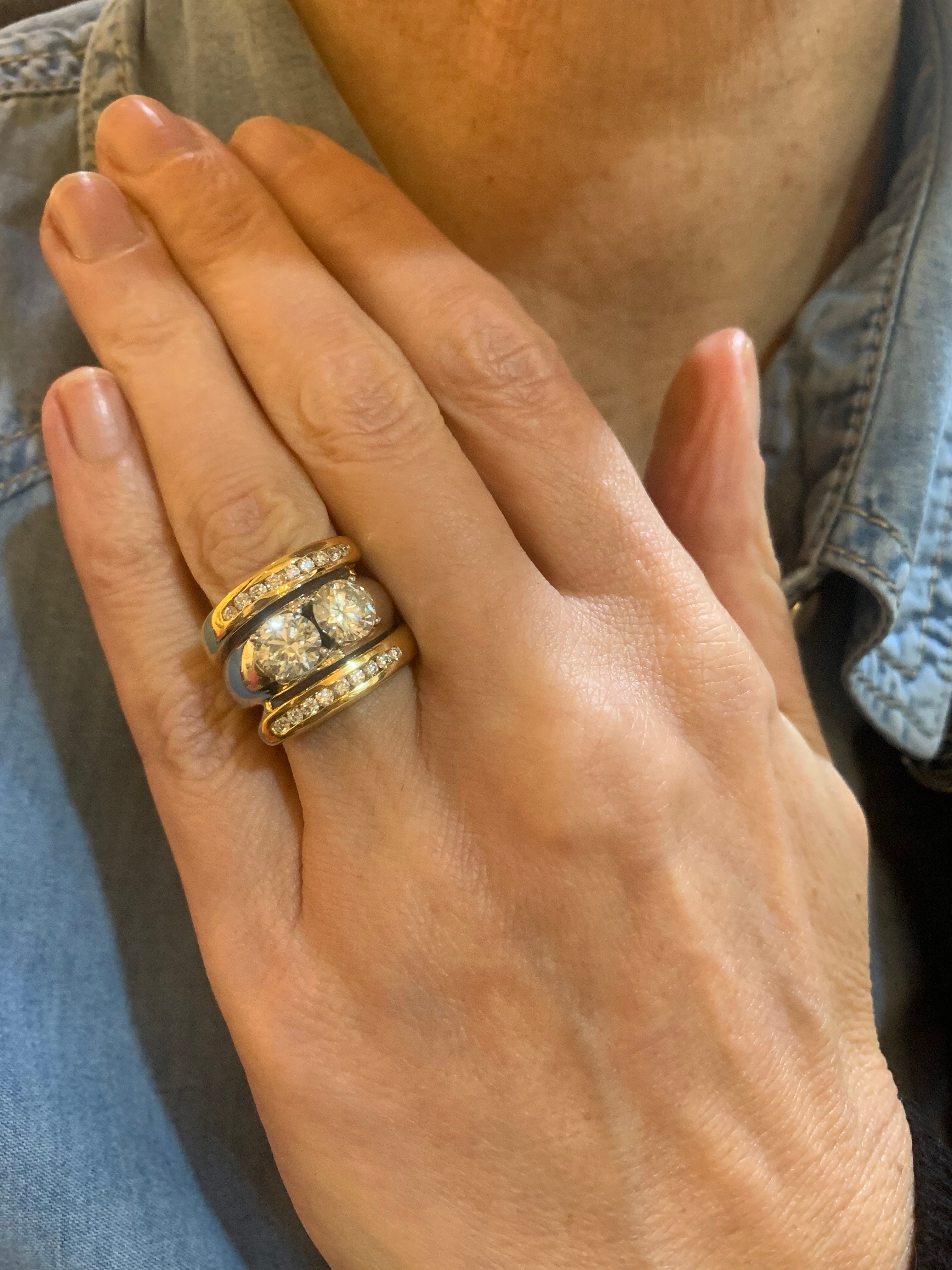 Bague Vintage Diamants 2 Carats 2 Ors 18 Carats