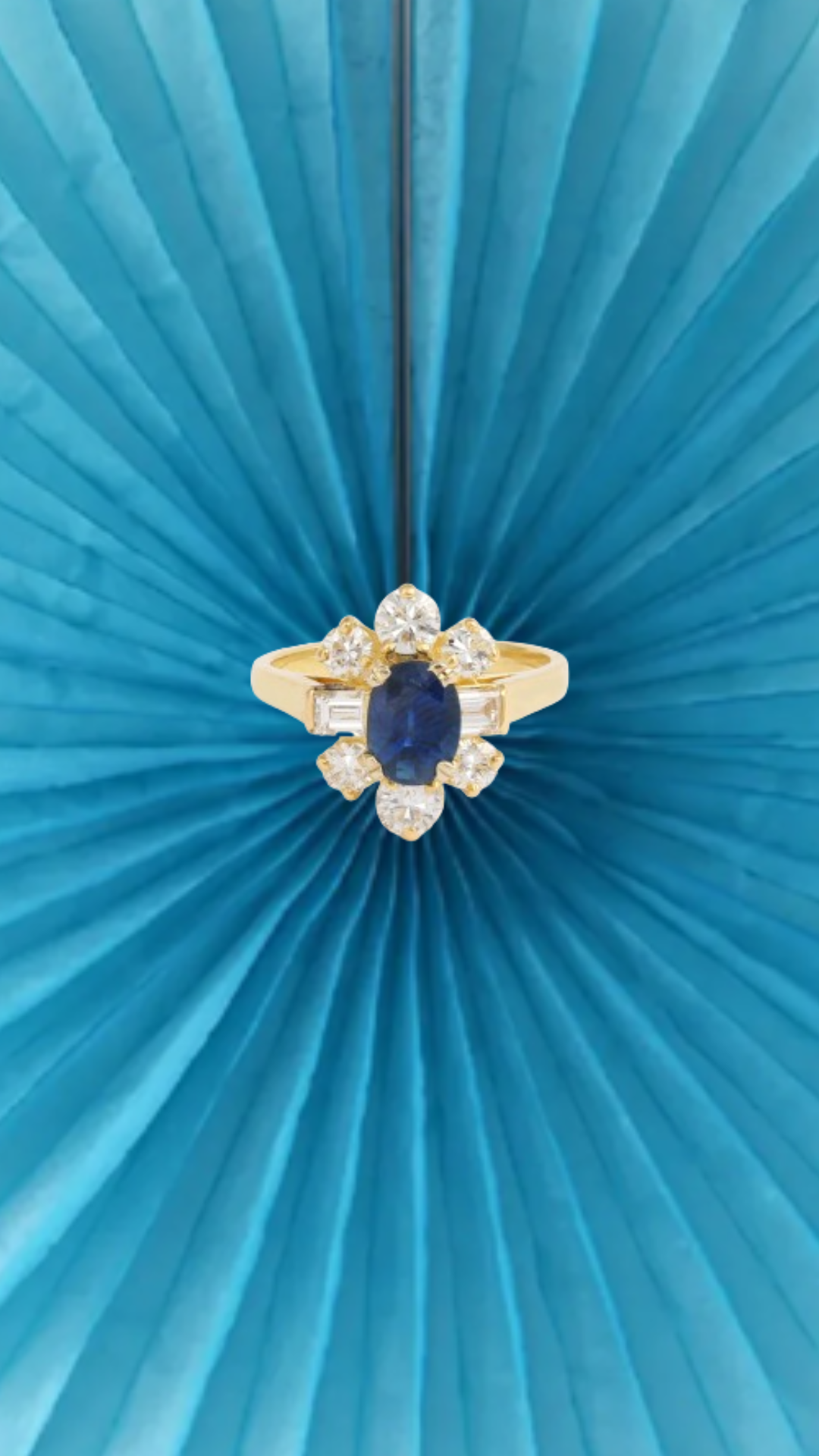 1.20 Carats Sapphire Diamonds 18 Carats Yellow Gold Pompadour Ring