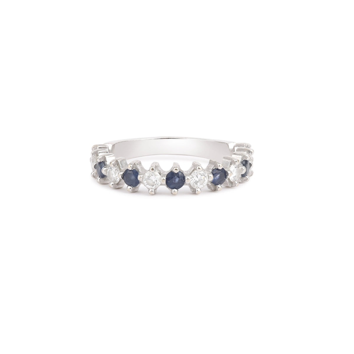 Sapphires Diamonds 18 Carats White Gold Wedding Band