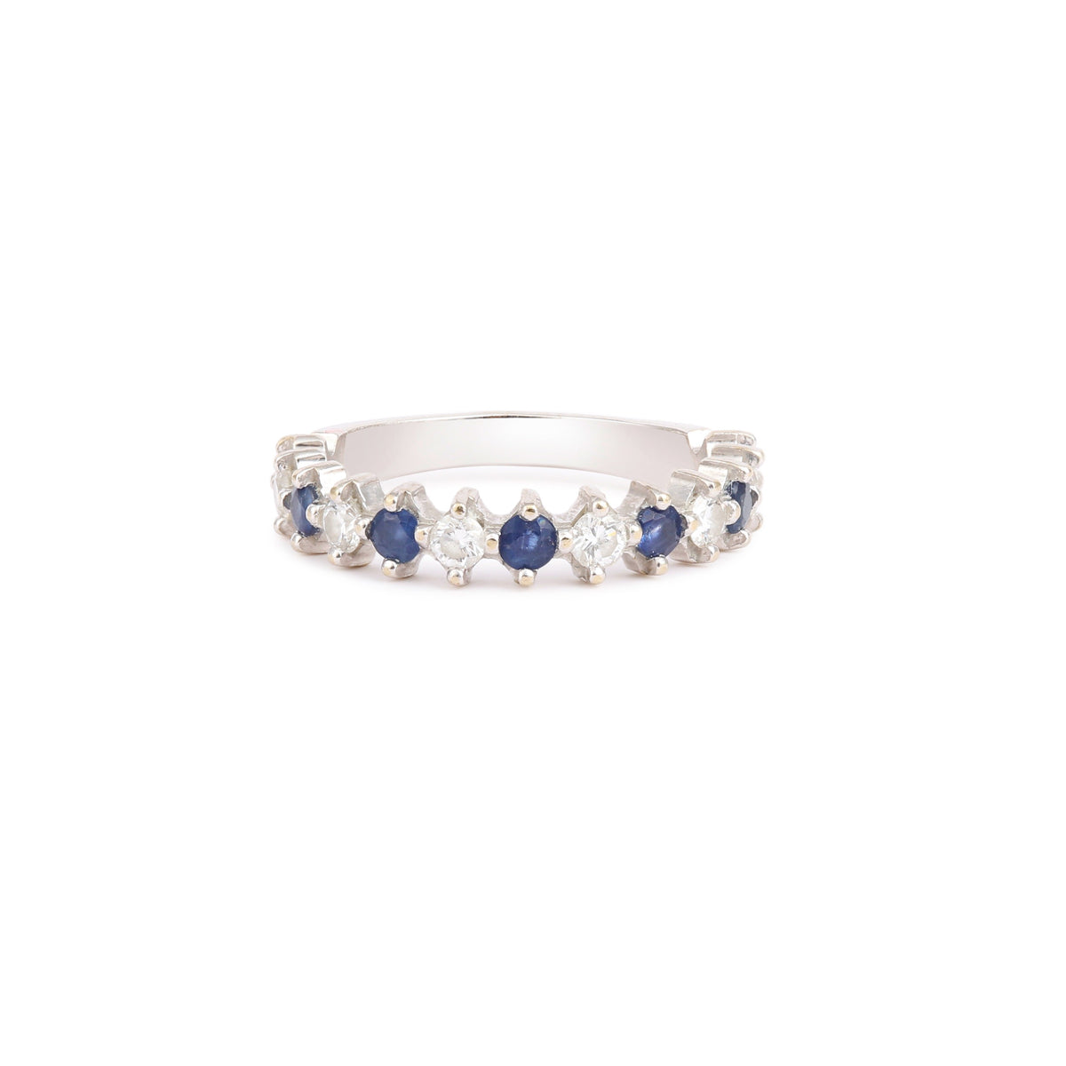Alliance Demi-Tour Saphirs Diamants Or Gris 18 Carats