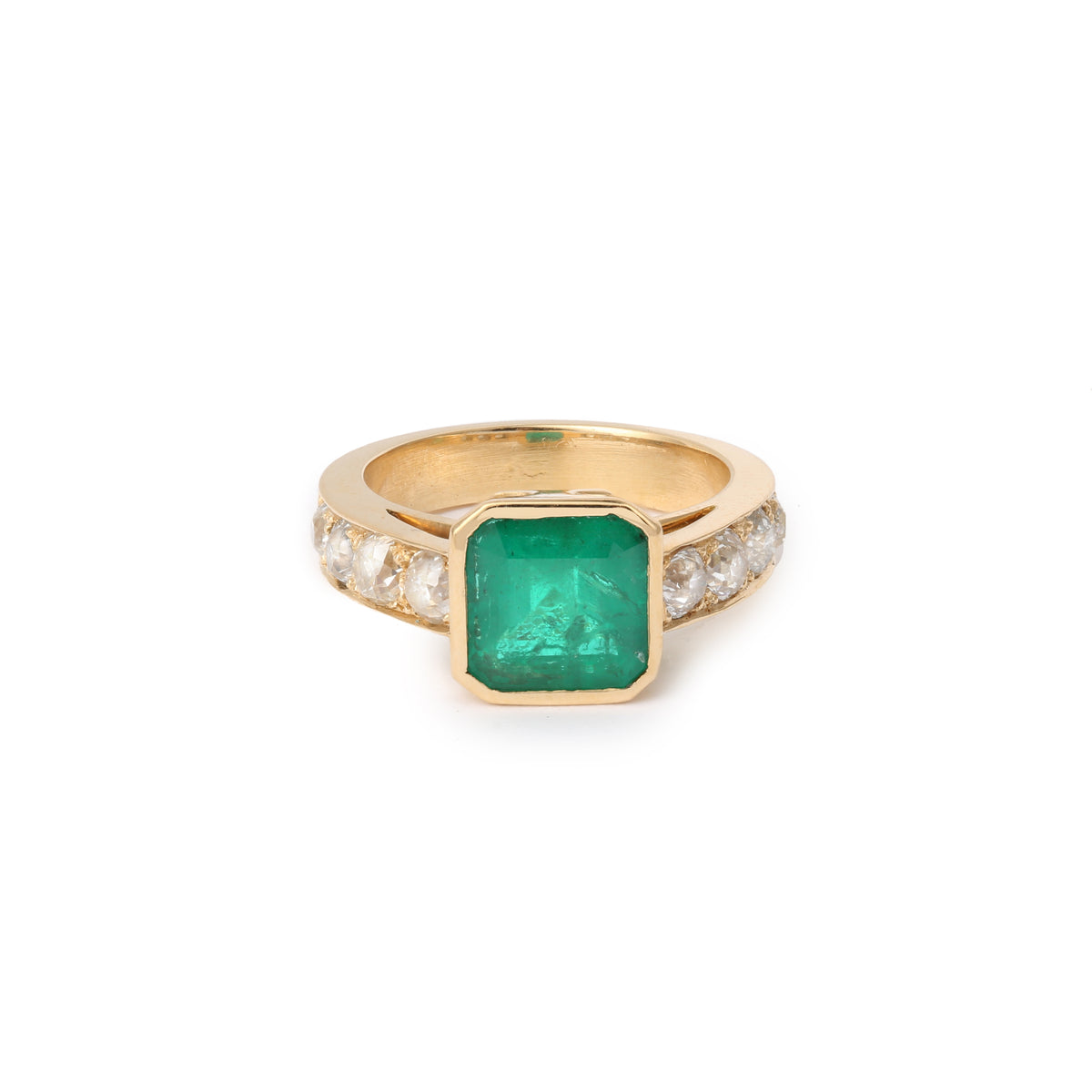 Bague Emeraude 2.73 Carats Diamants Or Jaune 18 Carats (Certificat)