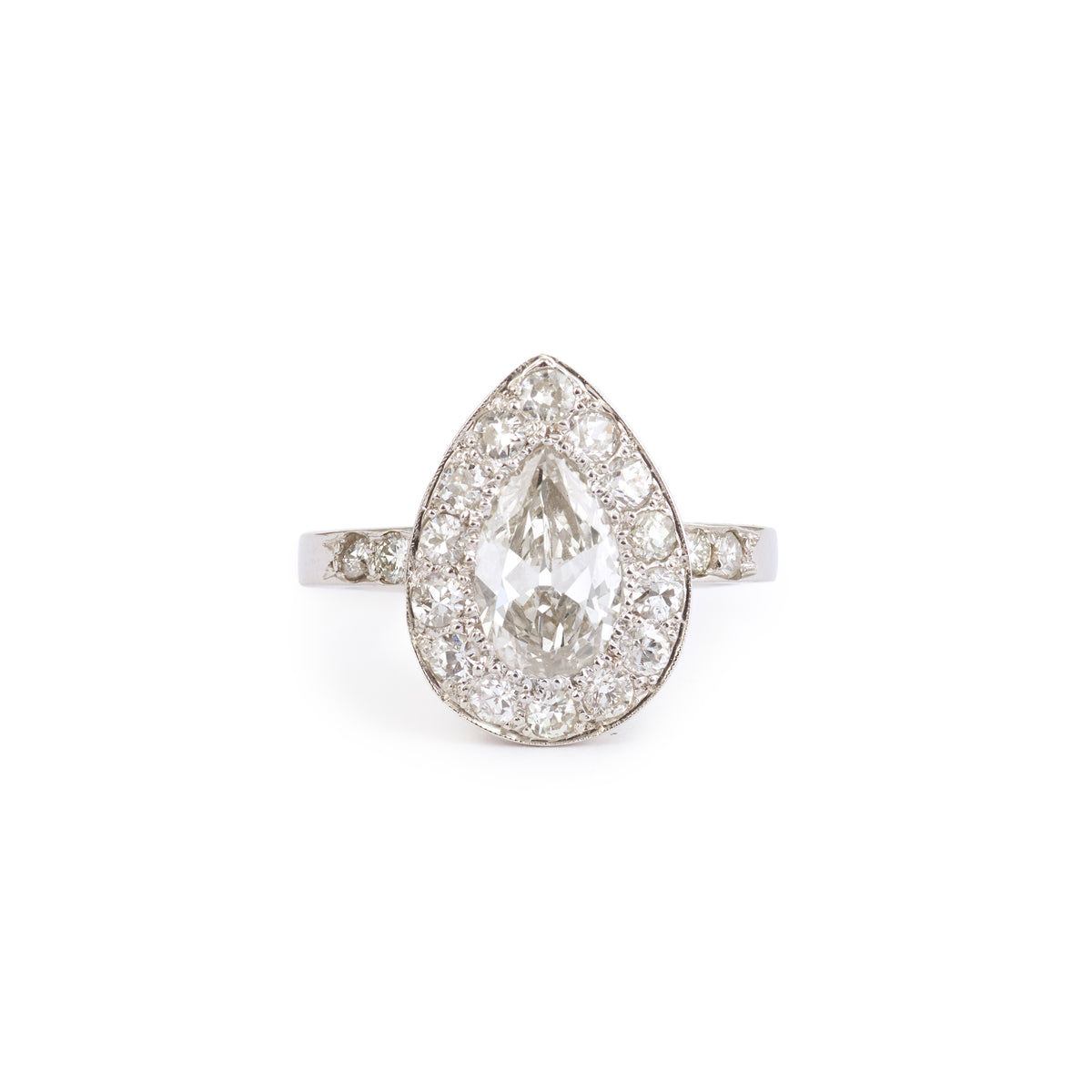 Bague Diamants Poire 1.90 Carats Platine Or Gris 18 Carats