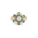 Emeralds Diamonds 18 Carats Yellow Gold Daisy Ring