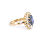 Certified 3.55 Carats Unheated Ceylon Saphire Diamonds 18 Carats Yellow Gold Pompadour Ring