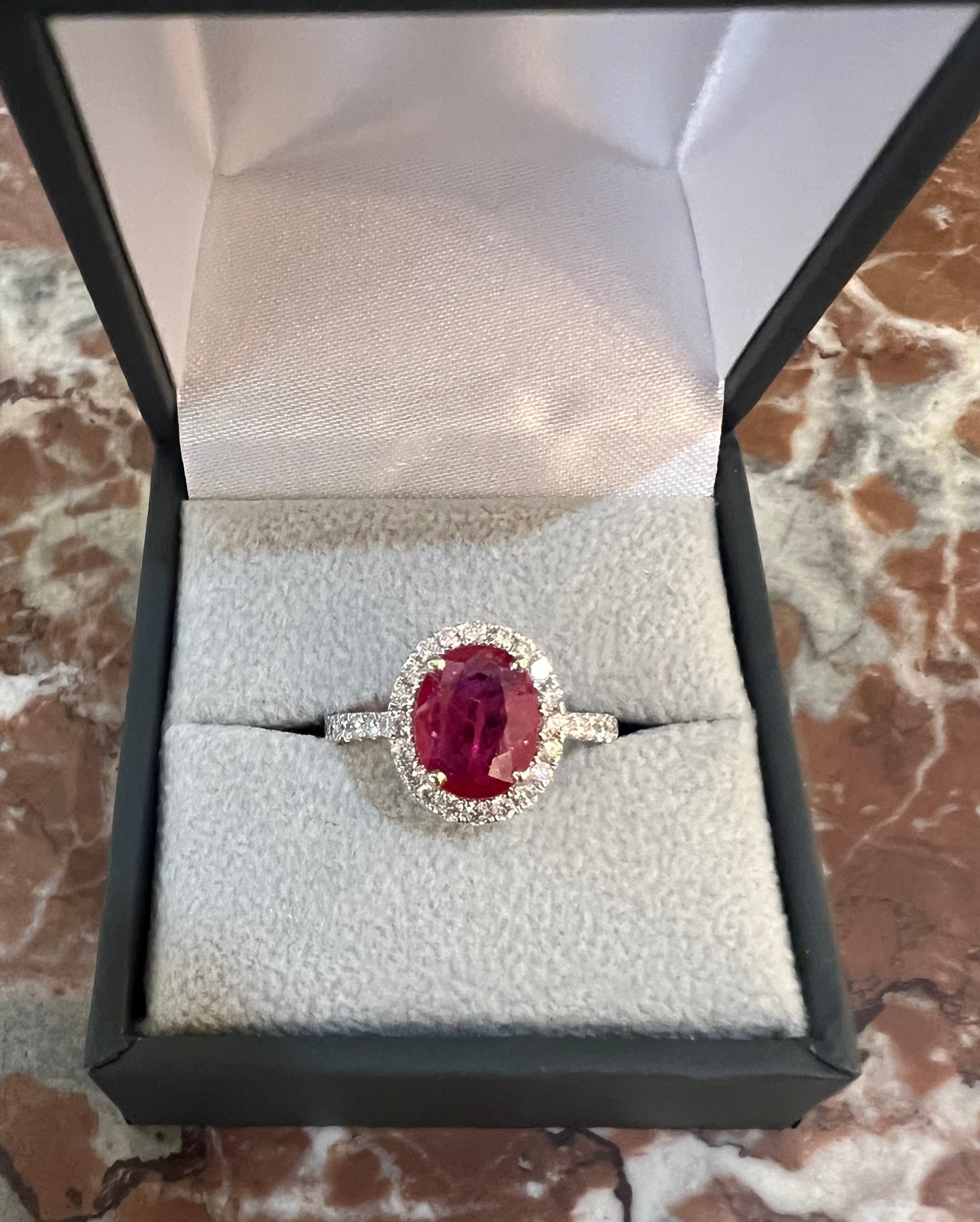 Bagues de fiançailles Bague Rubis Birmanie Diamants Or Gris