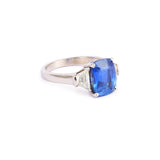 Bague Saphir Ceylan Coussin Non Chauffé 4.15 Carats Diamants Or Gris 18 Carats (Certificat)