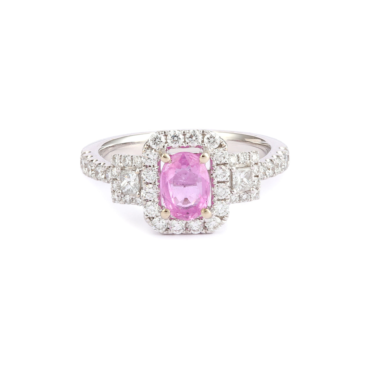 Pink Sapphire Diamonds 18 Carats White Gold Ring