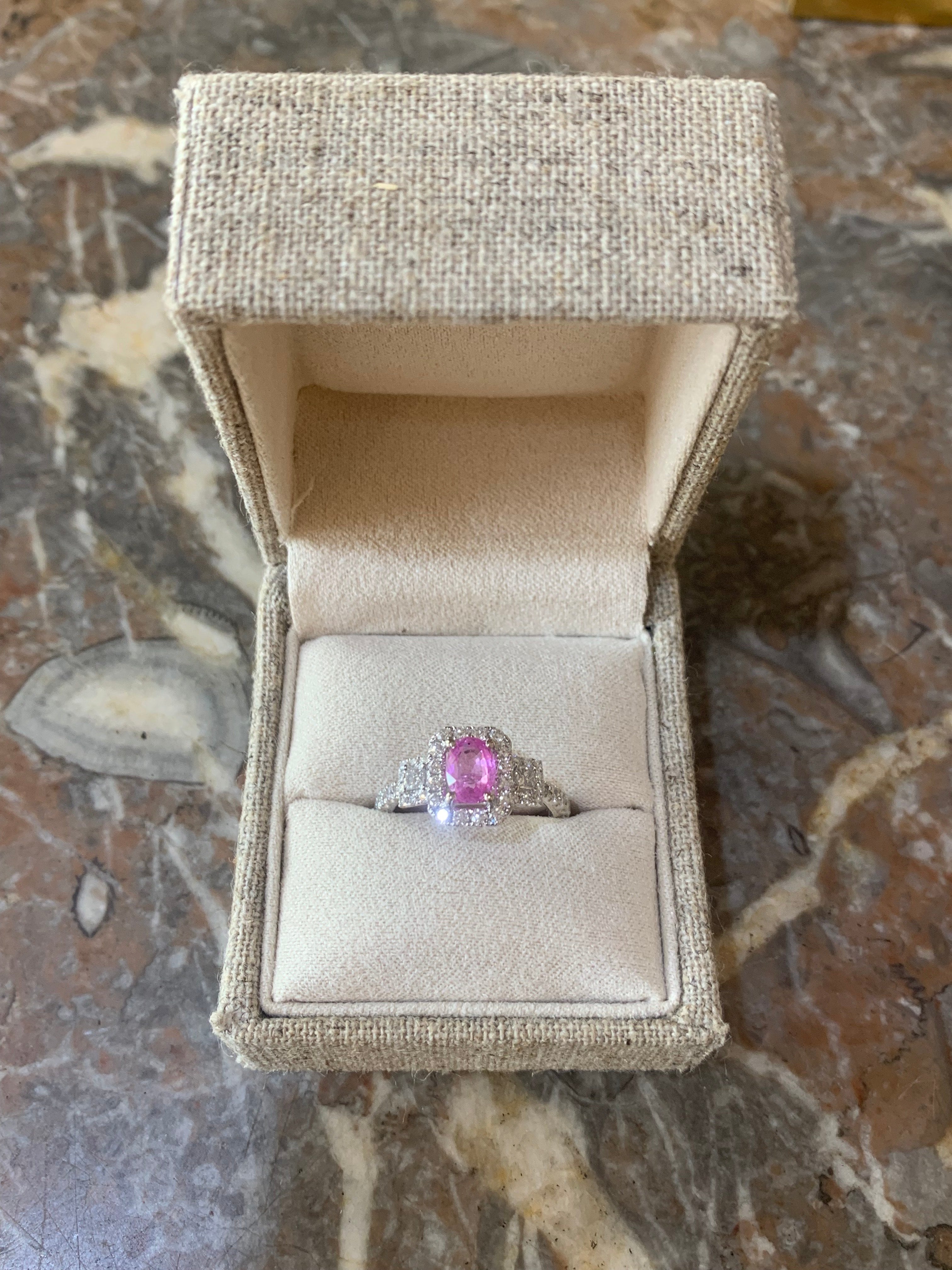 Pink Sapphire Diamonds 18 Carats White Gold Ring