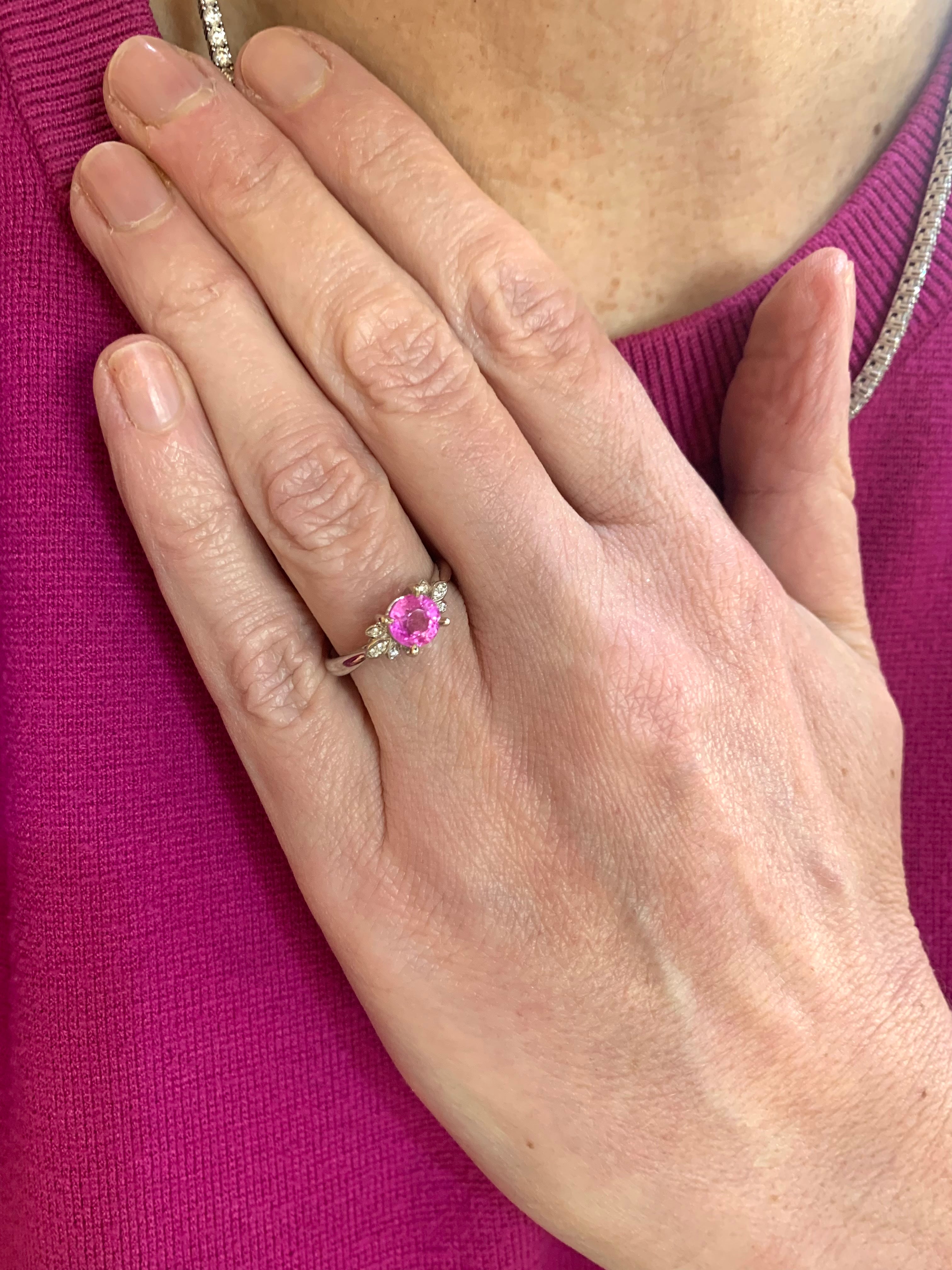 Bague Saphir Rose 1.20 Carats Diamants Or Gris 18 Carats