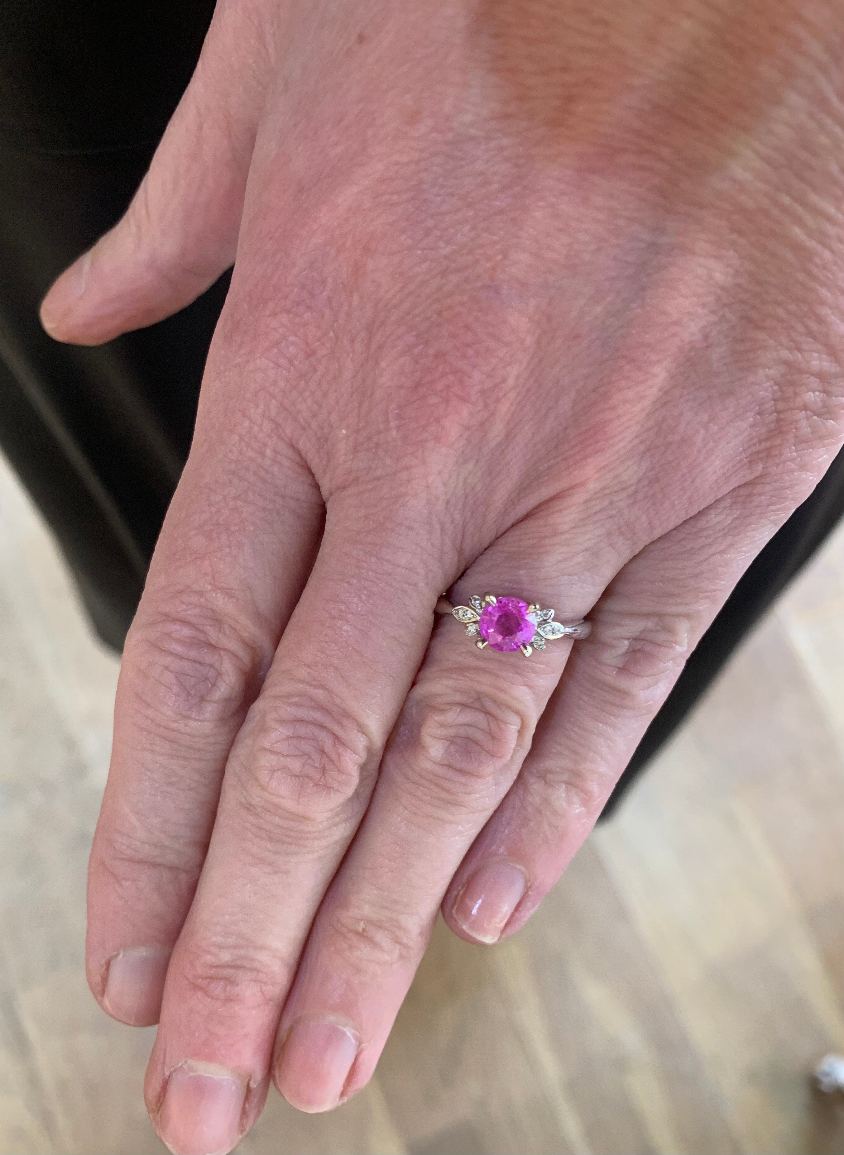 Bague Saphir Rose 1.20 Carats Diamants Or Gris 18 Carats