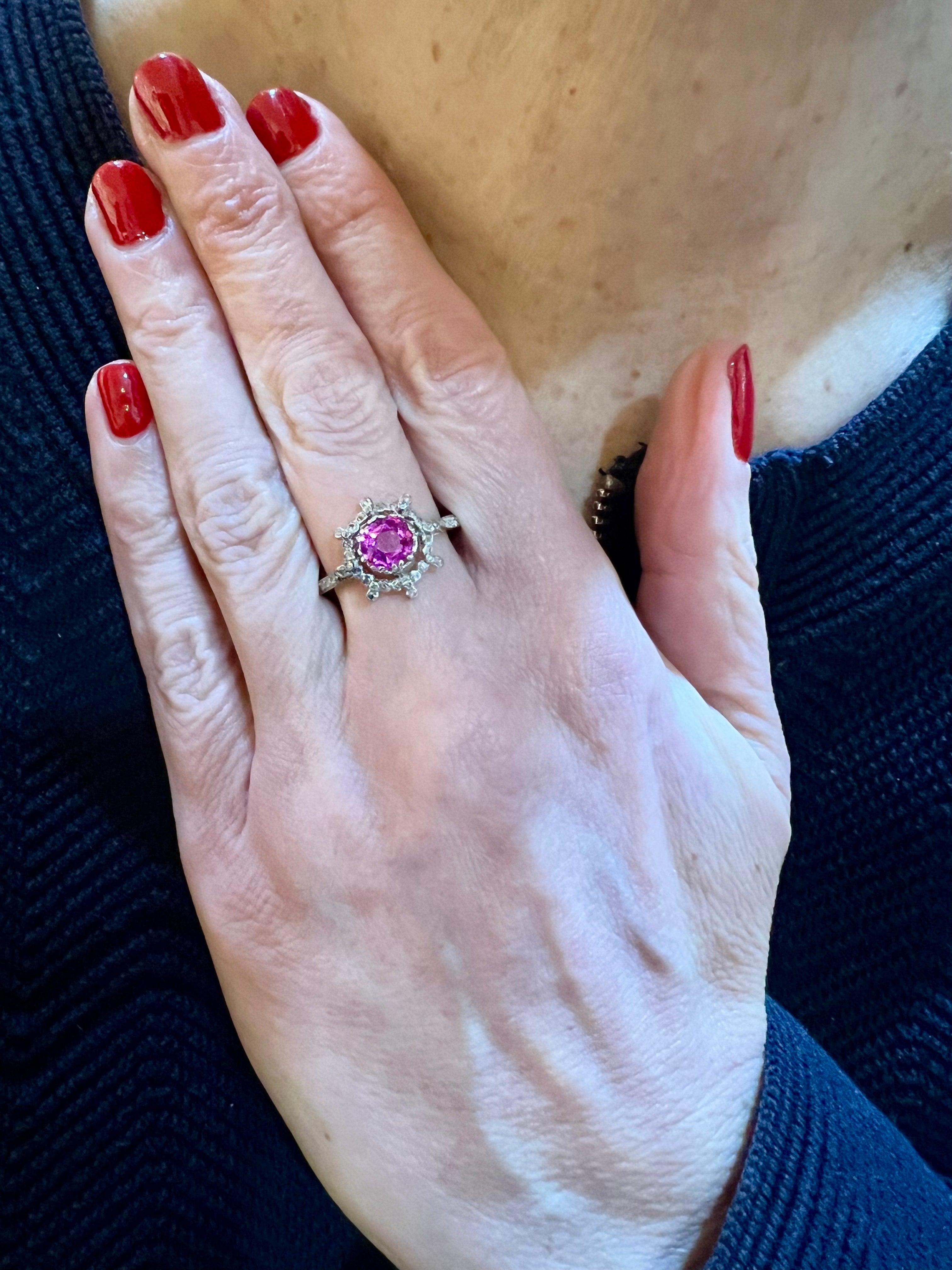 Bague Saphir Rose Birman Non Chauffé 1.13 Carats Diamants Platine Or Jaune 18 Carats (Certificat)