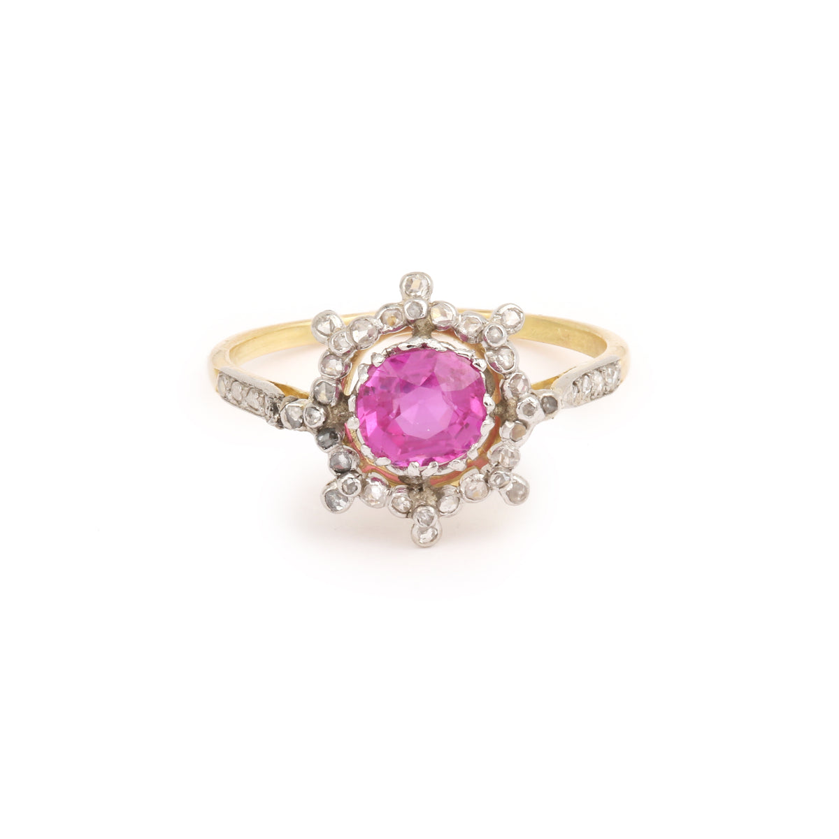 Bague Saphir Rose Birman Non Chauffé 1.13 Carats Diamants Platine Or Jaune 18 Carats (Certificat)