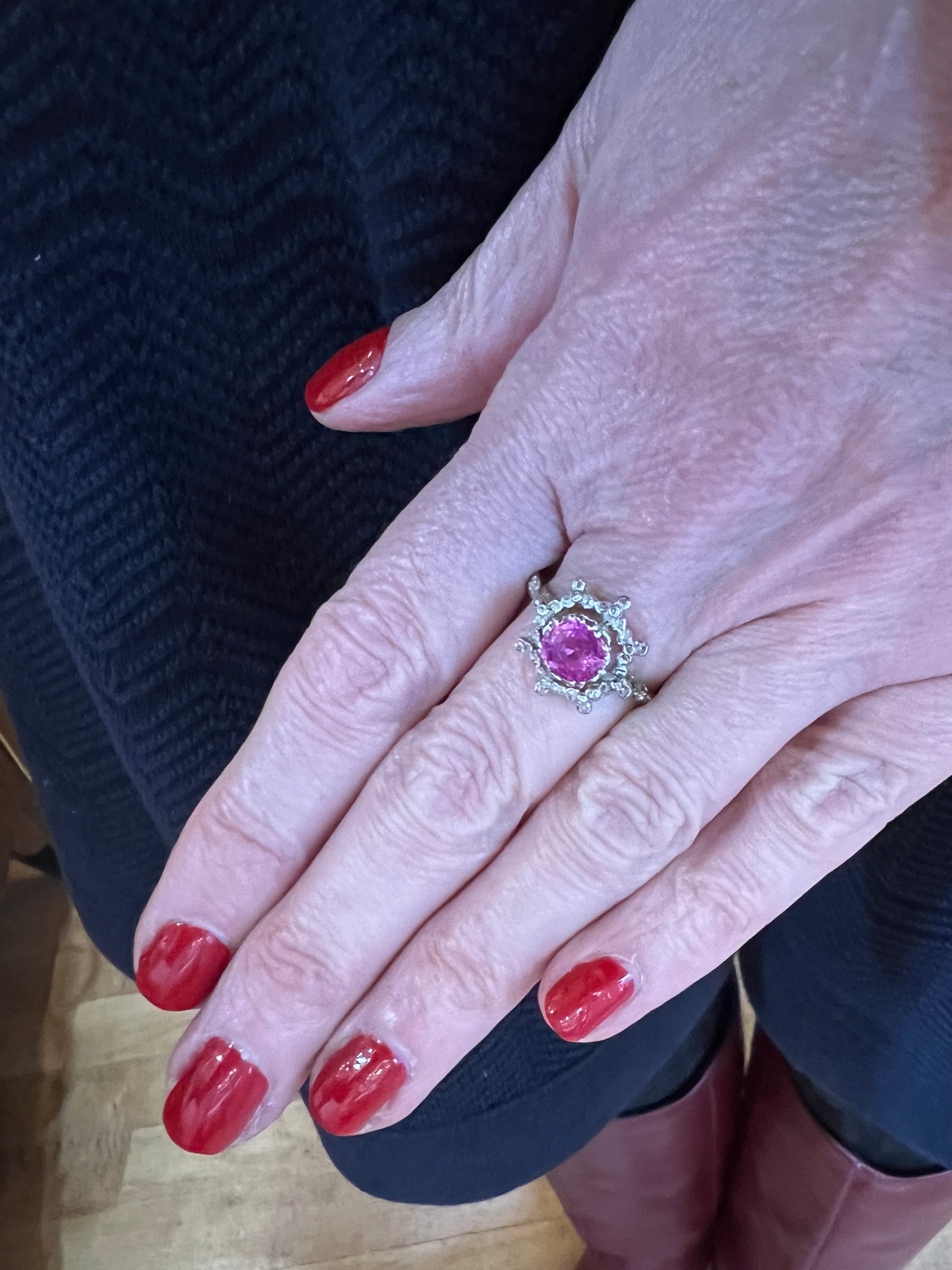 Bague Saphir Rose Birman Non Chauffé 1.13 Carats Diamants Platine Or Jaune 18 Carats (Certificat)