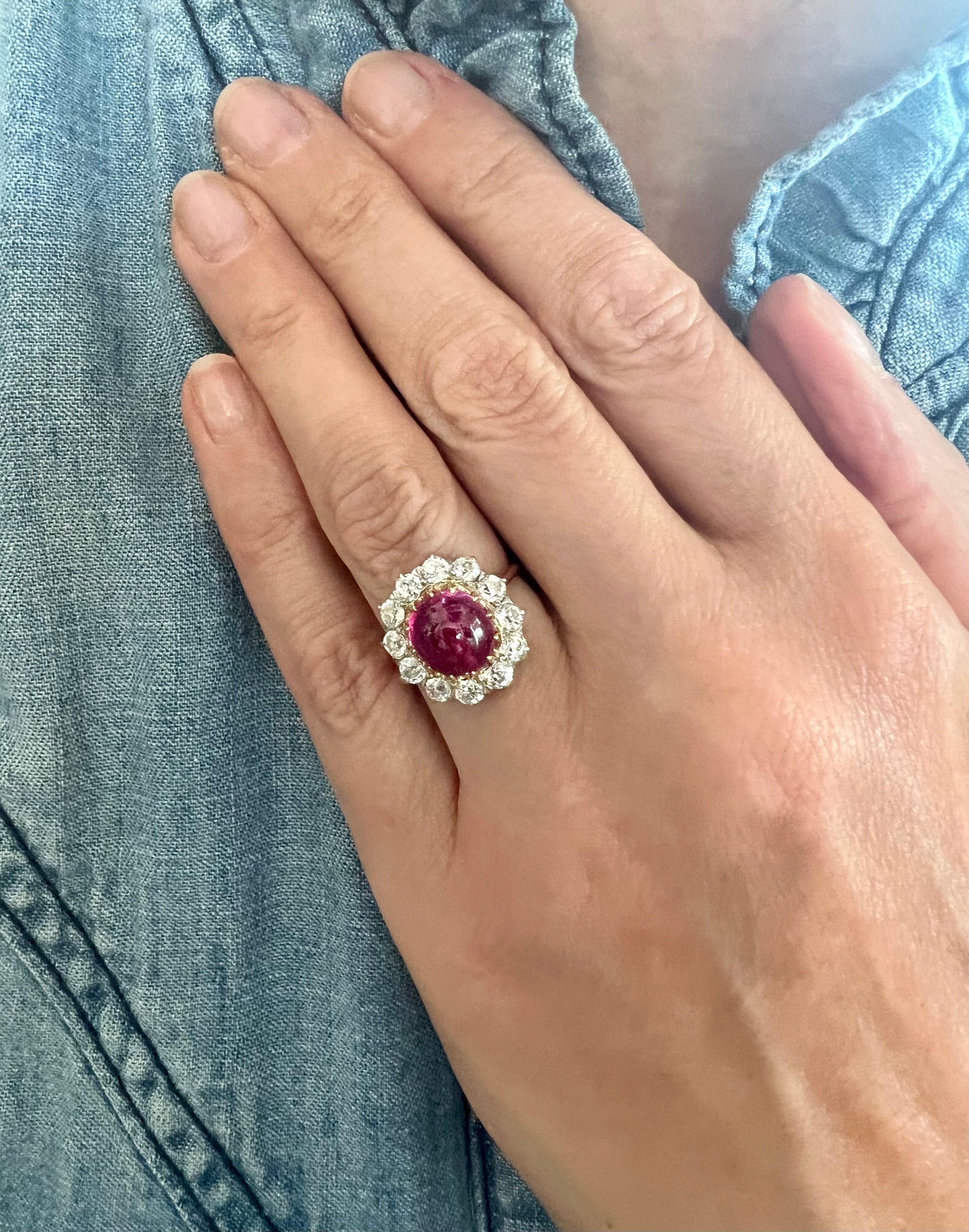 Bague Rubis Birman Non Chauffé 3.63 Carats Diamants Platine Or Jaune (Certificat)
