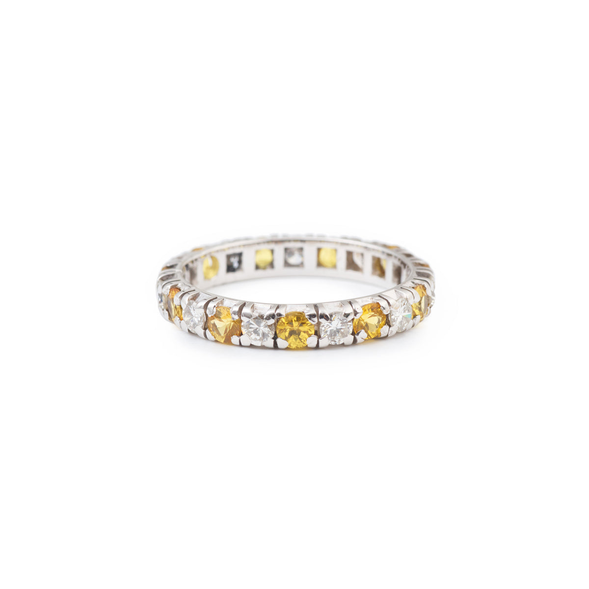 Yellow Sapphires Diamonds 18 Carats White Gold American Wedding Band