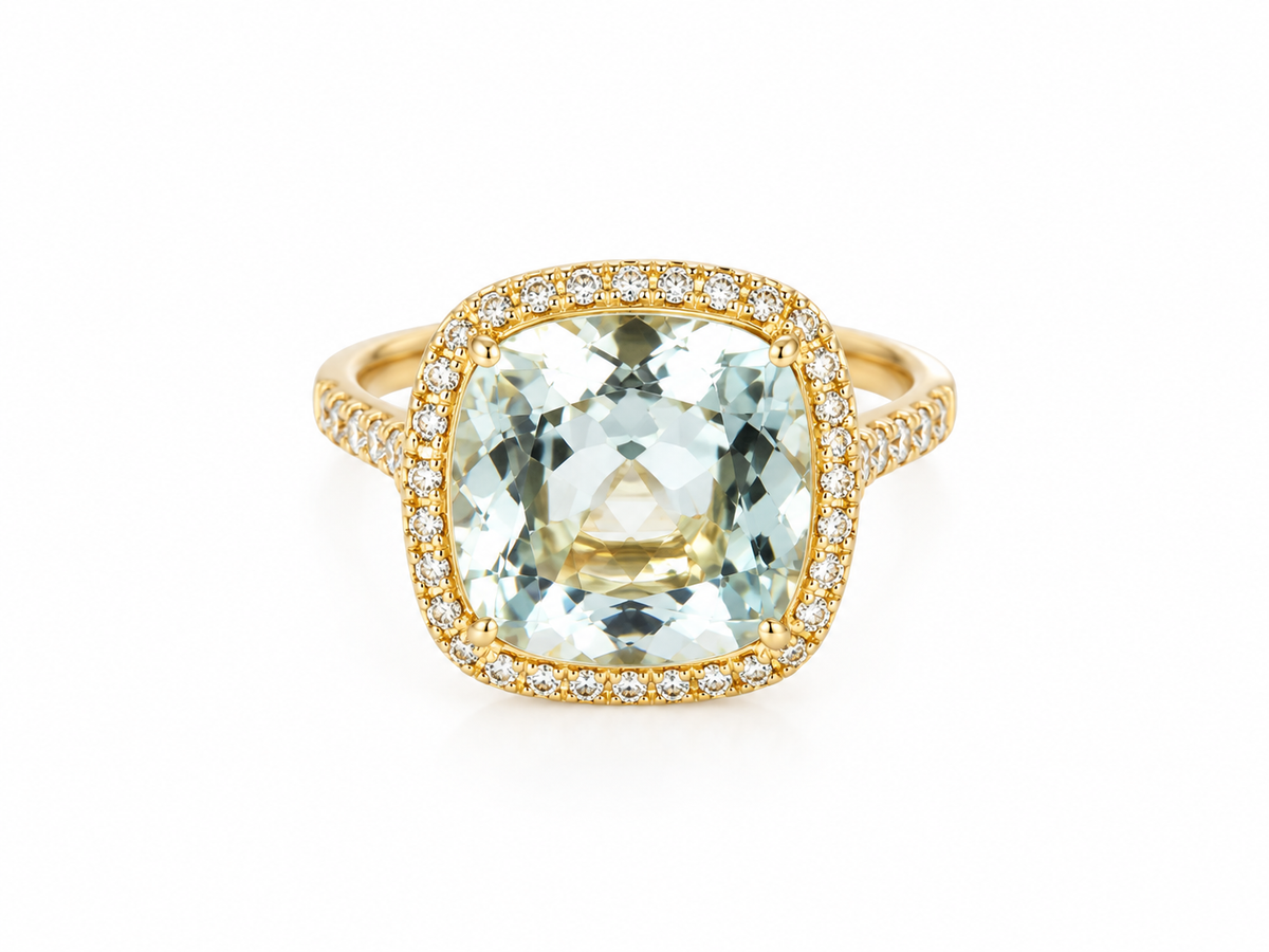 Bague Isabelle Langlois Aigue-Marine Diamants Or Jaune 18 Carats