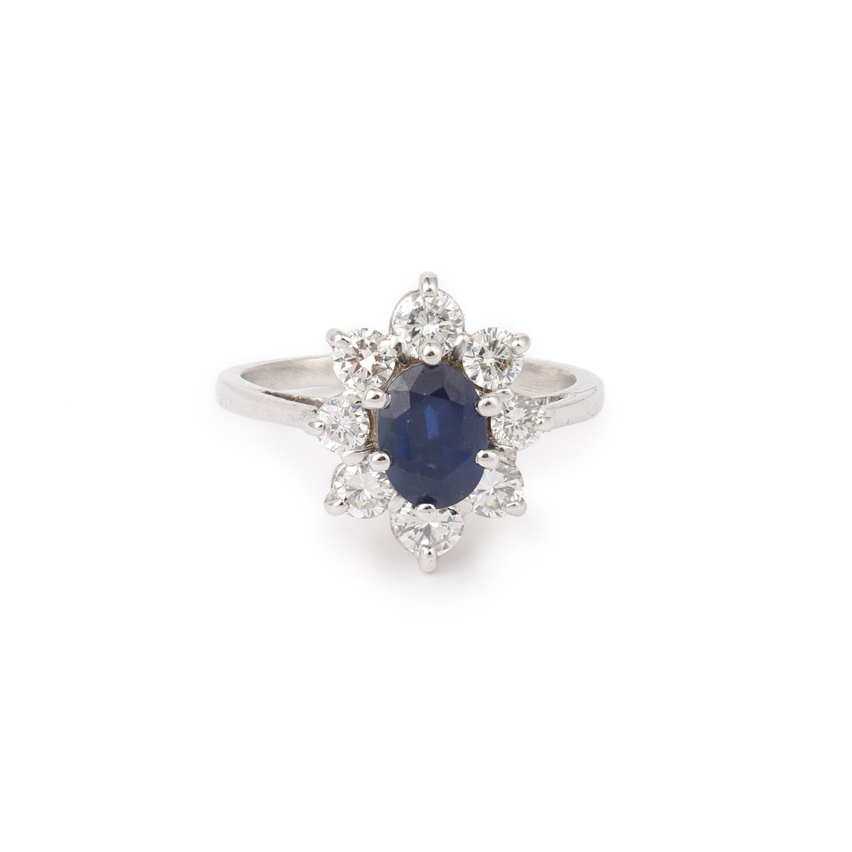 1.21 Carats Sapphire Diamonds 18 Carats White Gold Pompadour Ring