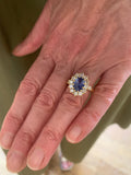 Bague Pompadour Saphir Ceylan Non Chauffé 2.20 Carats Diamants Or Jaune 18 Carats