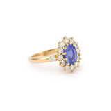 Bague Pompadour Saphir Ceylan Non Chauffé 2.20 Carats Diamants Or Jaune 18 Carats