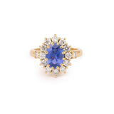Bague Pompadour Saphir Ceylan Non Chauffé 2.20 Carats Diamants Or Jaune 18 Carats