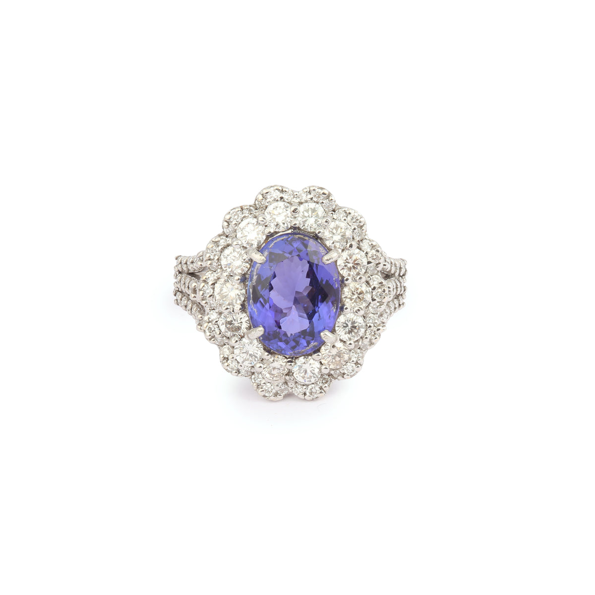 Bague Pompadour Tanzanite 3.50 Carats Diamants Or Gris 18 Carats