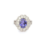 Bague Pompadour Tanzanite 3.50 Carats Diamants Or Gris 18 Carats