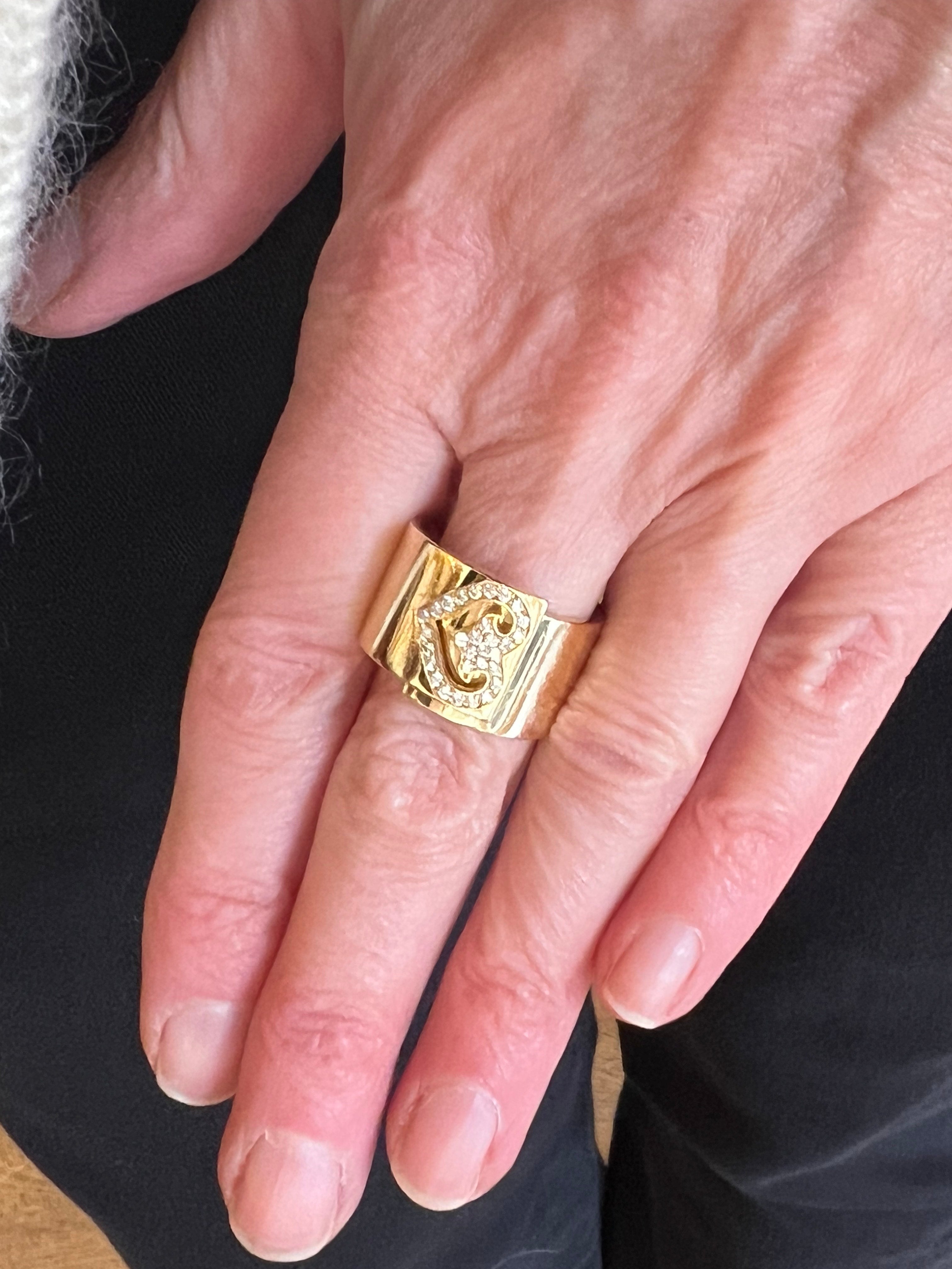 Bague Bandeau Légendes O.J. Perrin Cœur Diamants Or Jaune 18 Carats