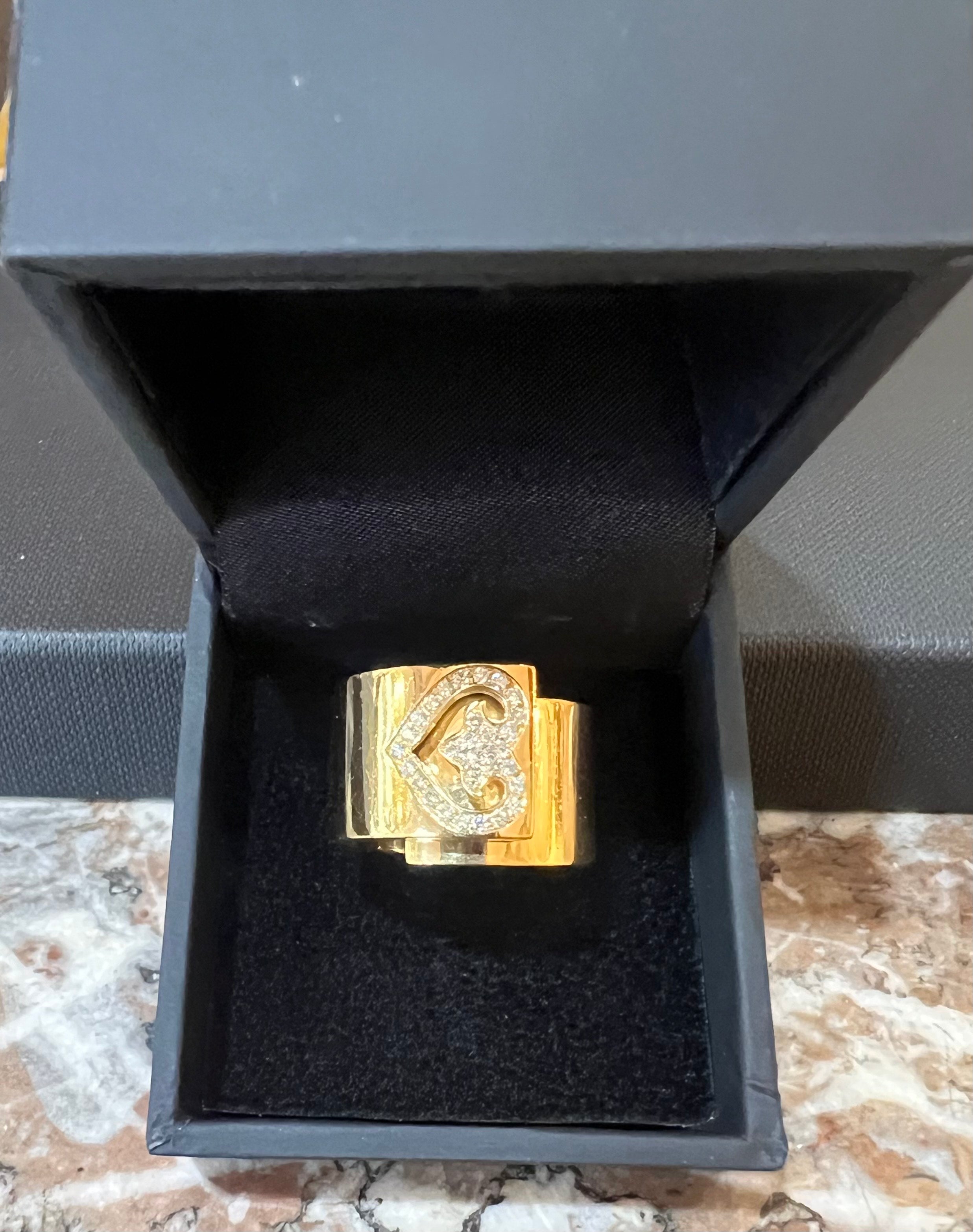 Bague Bandeau Légendes O.J. Perrin Cœur Diamants Or Jaune 18 Carats