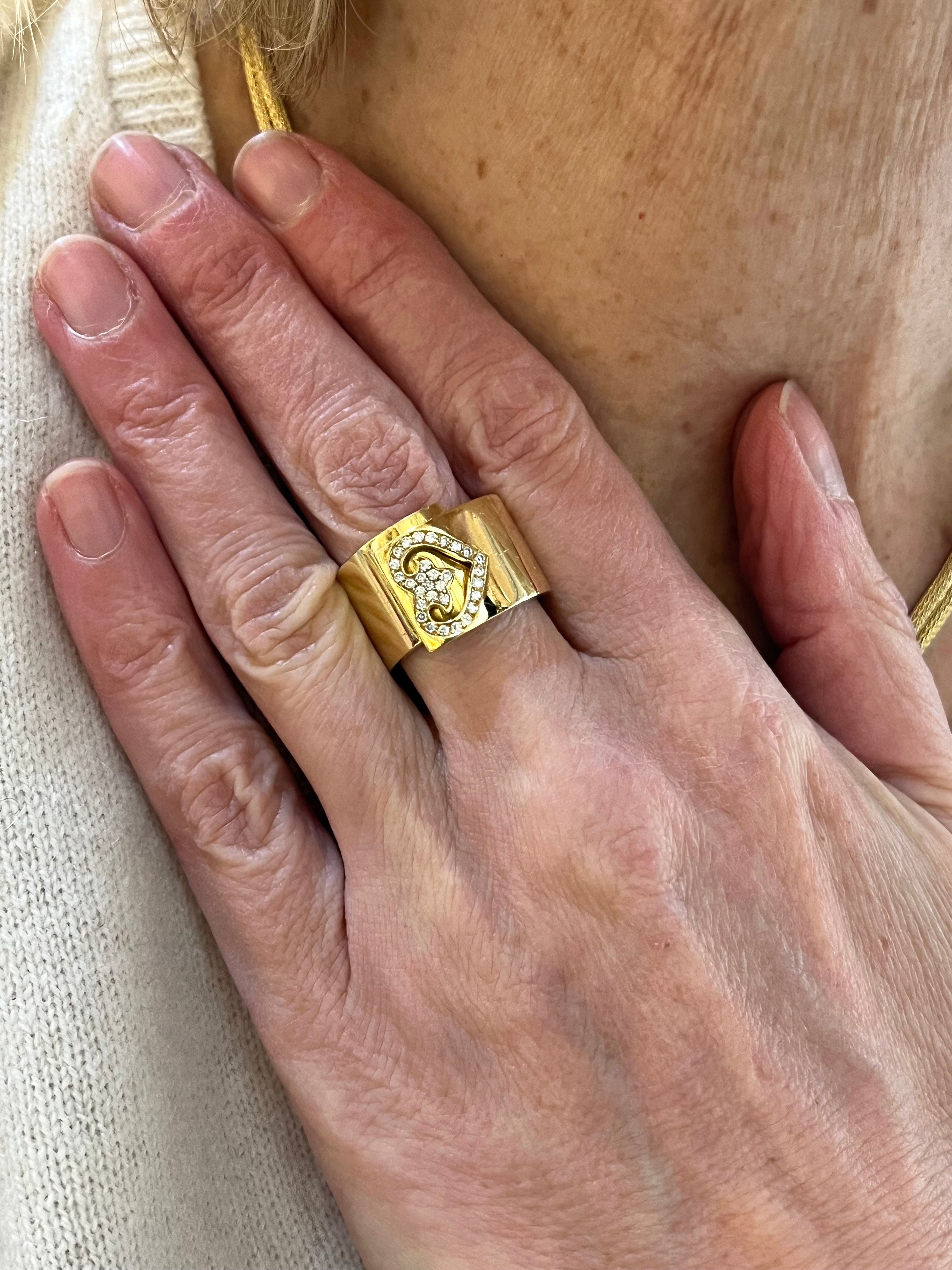 Bague Bandeau Légendes O.J. Perrin Cœur Diamants Or Jaune 18 Carats