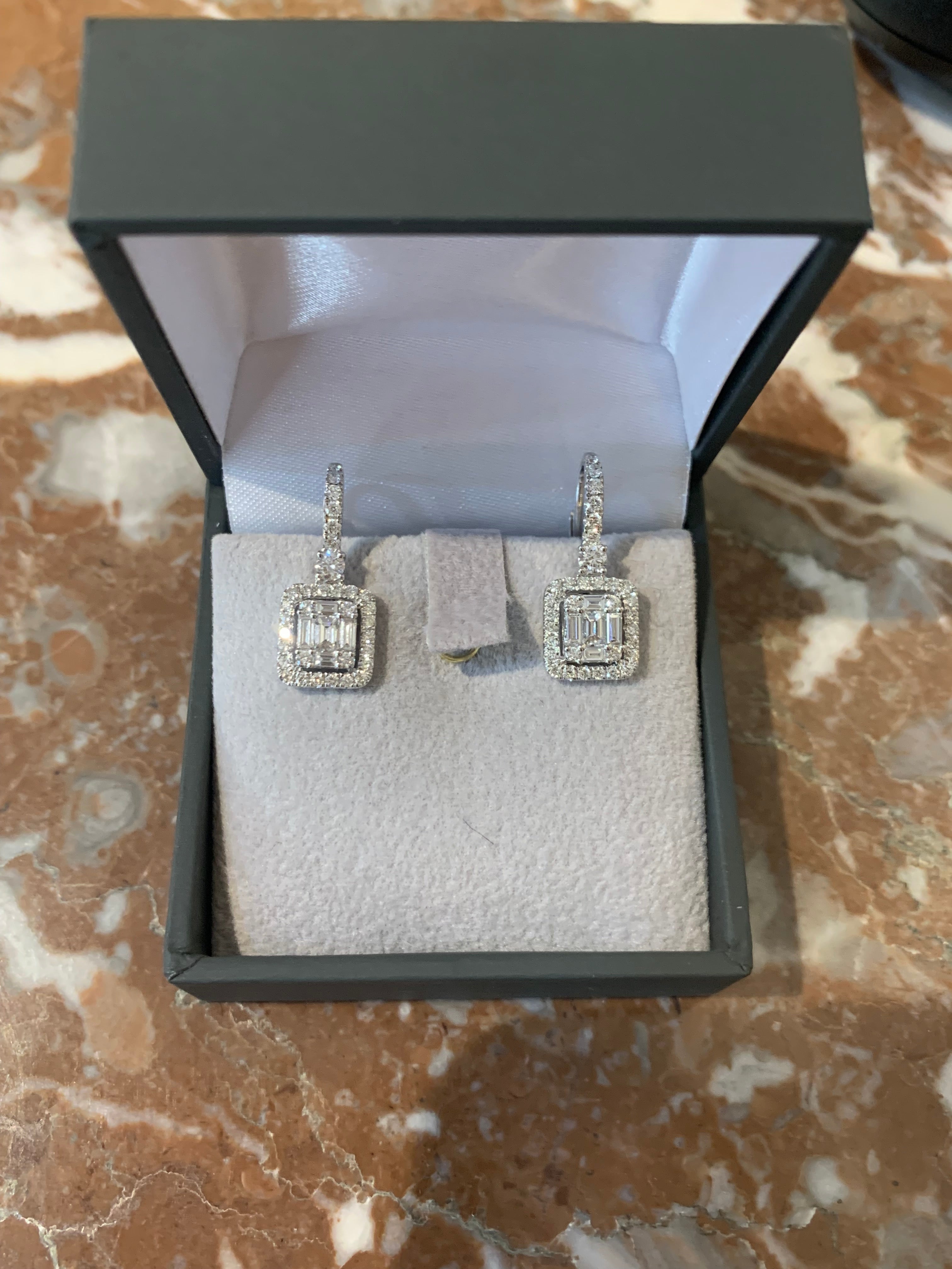 Emerald Cut Effect Diamonds 18 Carat White Gold Earrings